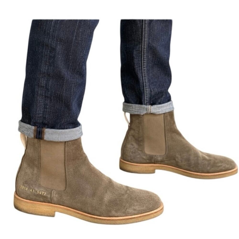Common Project Suede Chelsea Boots Taupe  Crepe Sole Made Italy EU Men's 41